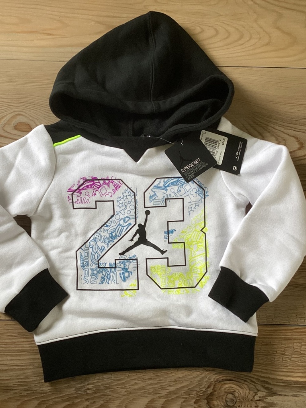 Jordan Girls 2-Piece Hoodie & Leggings Set in Black, White & Pink Size 2T(NWT) - Picture 2 of 5